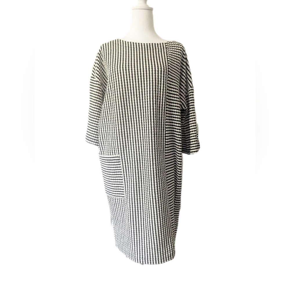 Jones New York Checked Oversize Boatneck Midi Dress Lagenlook -L-